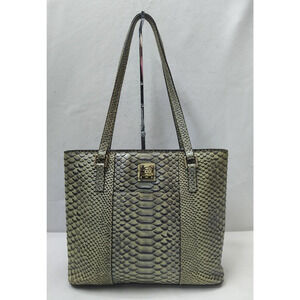 Dooney & Bourke Lexington Grayish Green Leather Crocodile Embossed Tote Bag